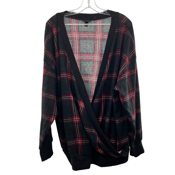 Torrid Women's Plaid Deep V-Neck Sweater Surplice Black/Multi Size 3 - Picture 1 of 9